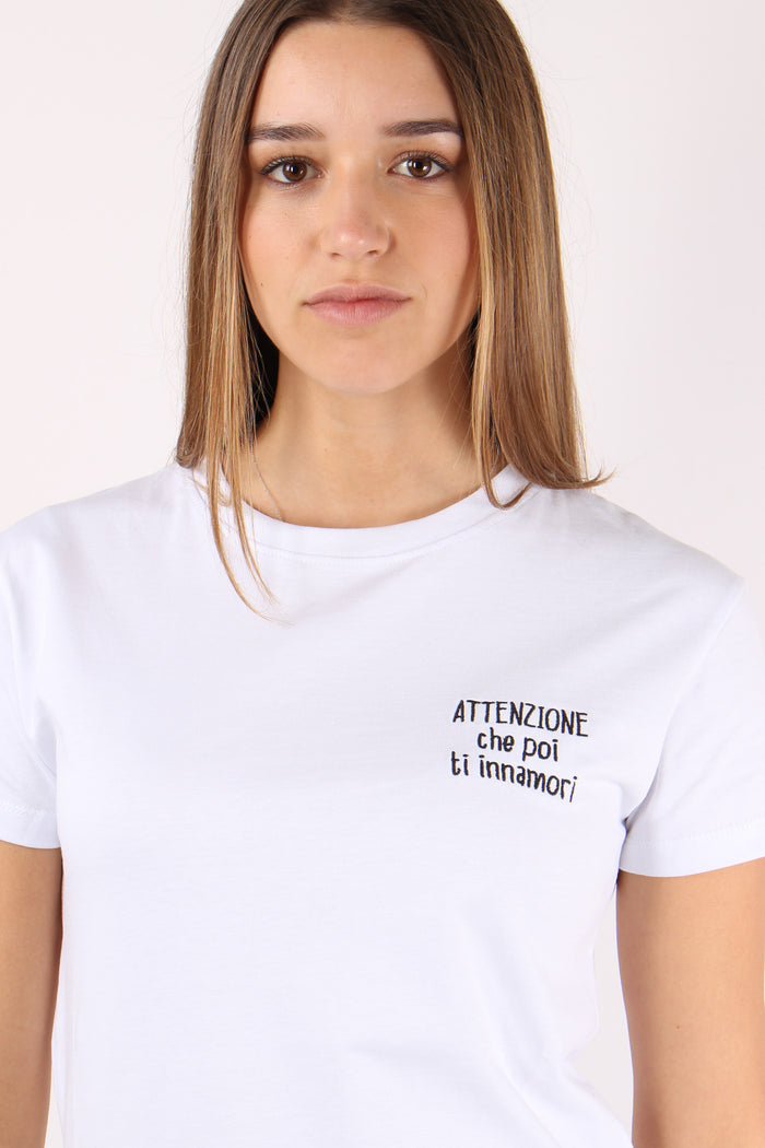 T-shirt Ricamo Attenzione Che Bianco-6