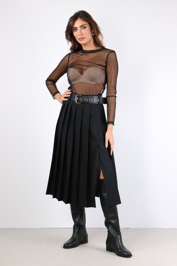 Gonna Midi Pieghe Nero