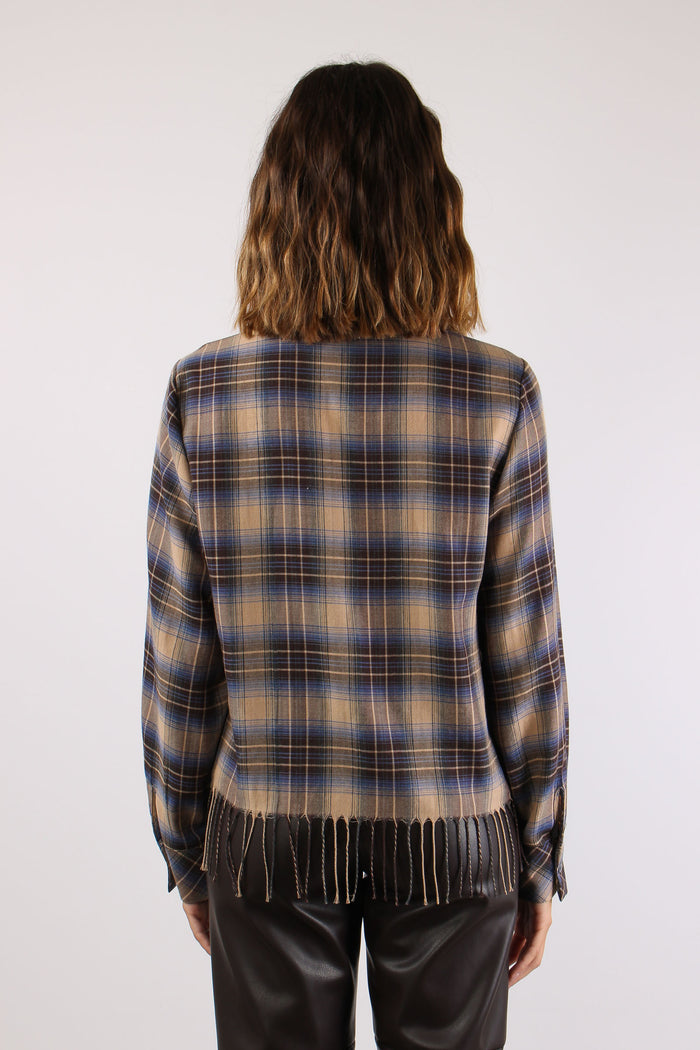 Camicia Scozzese Frange Beige/blu-5