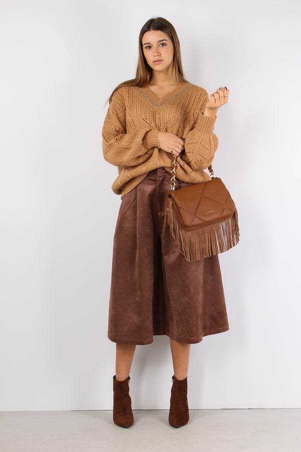 Maglia Scavo V Lurex Traforata Miele