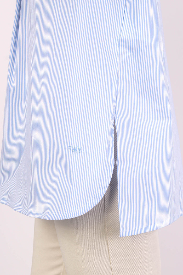 Camicia Cotone Scollo V Riga Bianco/azzurro-7
