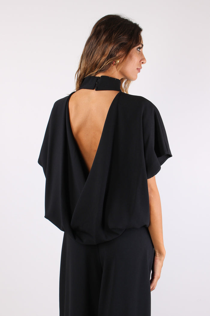 Maglia Crepe Apertura Schiena Nero-7