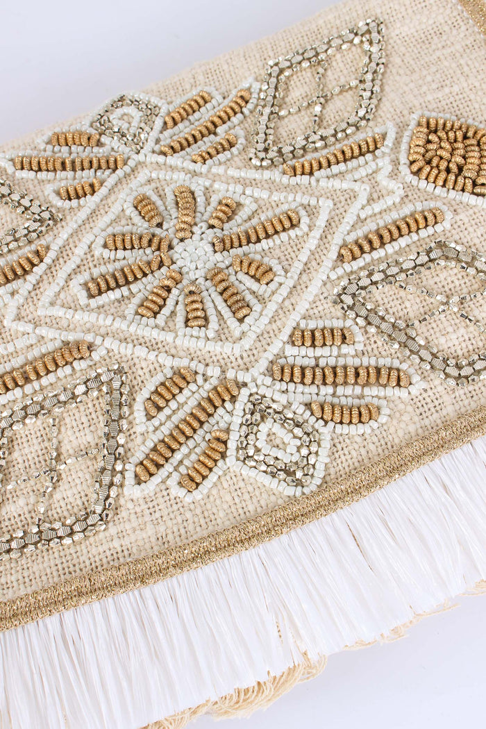 Pochette Ricami Frange Bianco-7