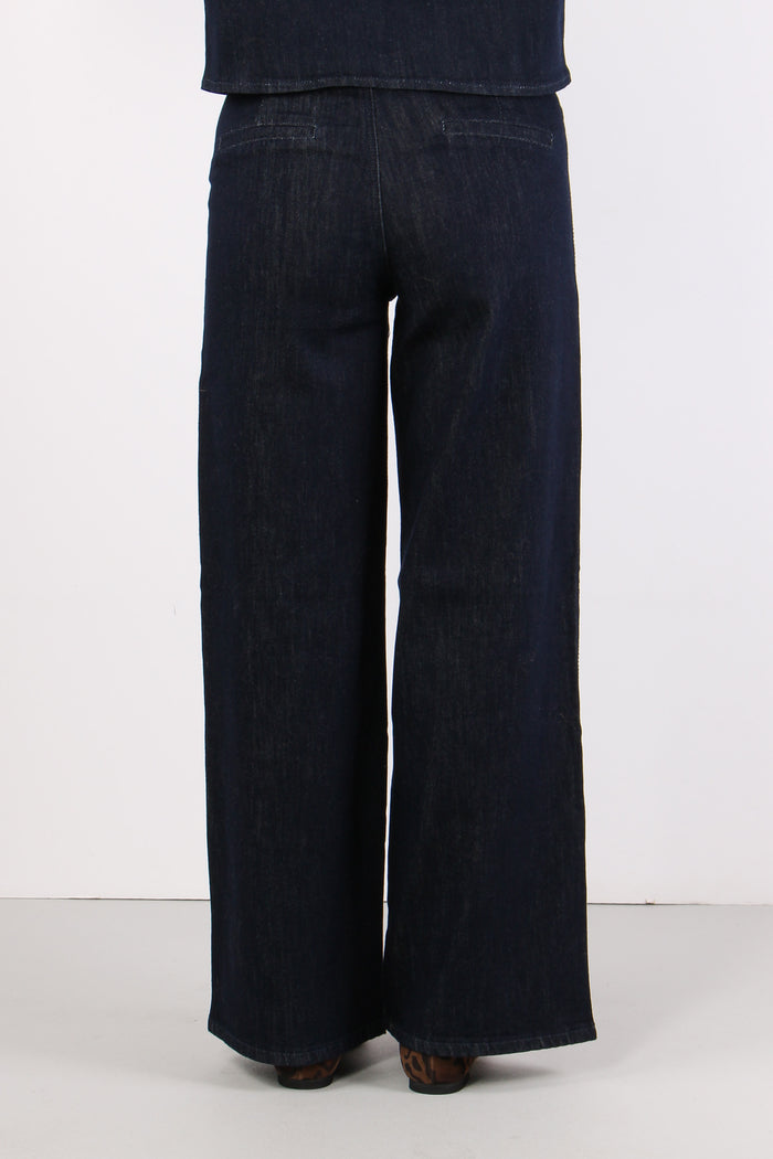 Denim Flare Ricami Davanti Denim Scuro-5