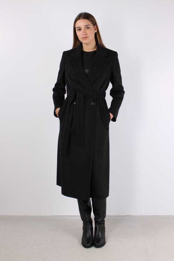 Cappotto Doppiopetto Cintura Nero-2
