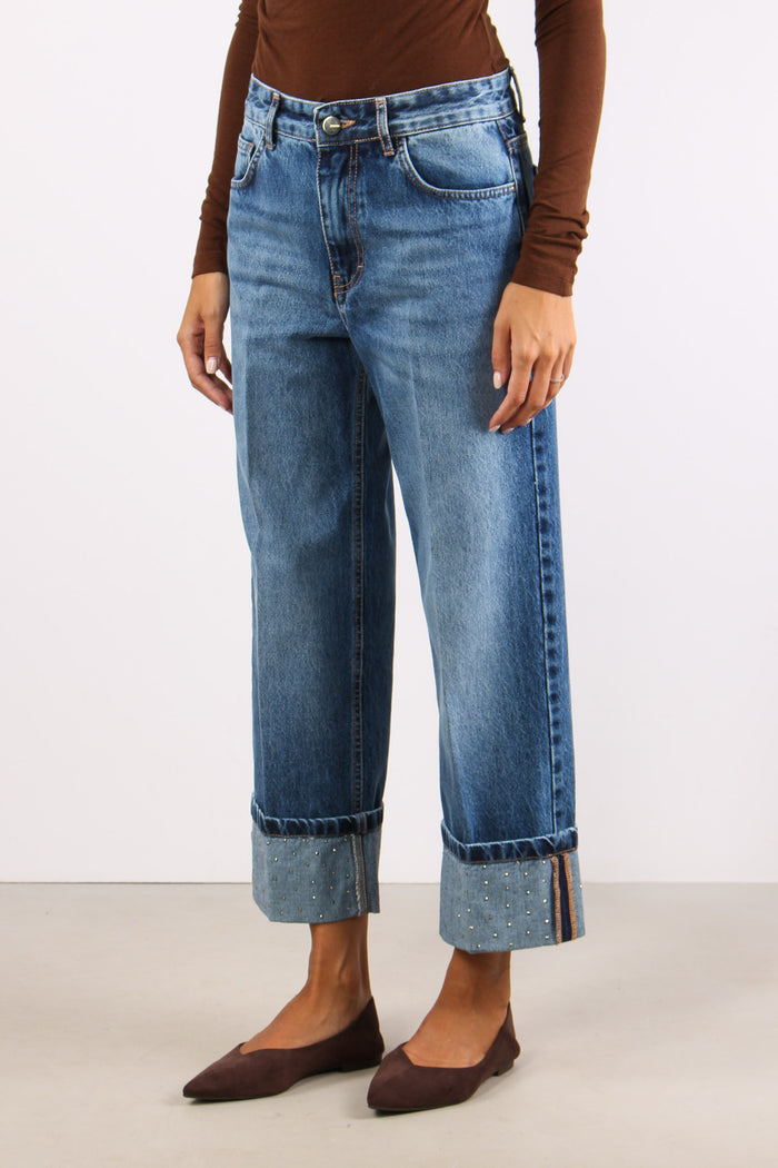 Denim Risvolto Strass Denim Medio-4