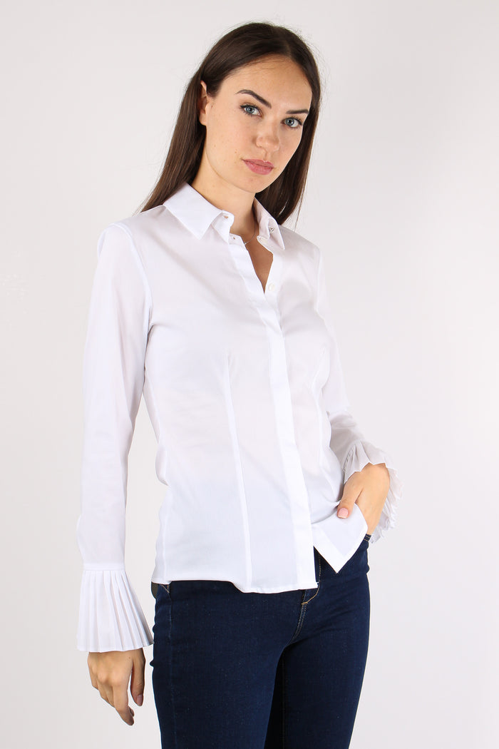 Camicia Slim Manica Plisse Bianco Ottico-5