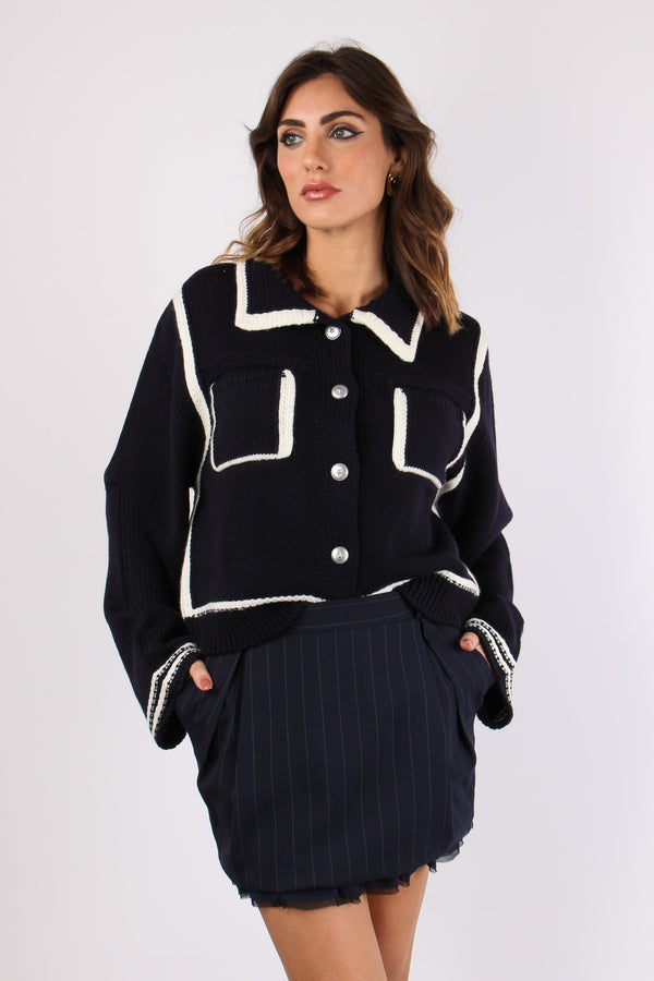 Sulcis Giacca Corta Bordata Blu/bianca-2