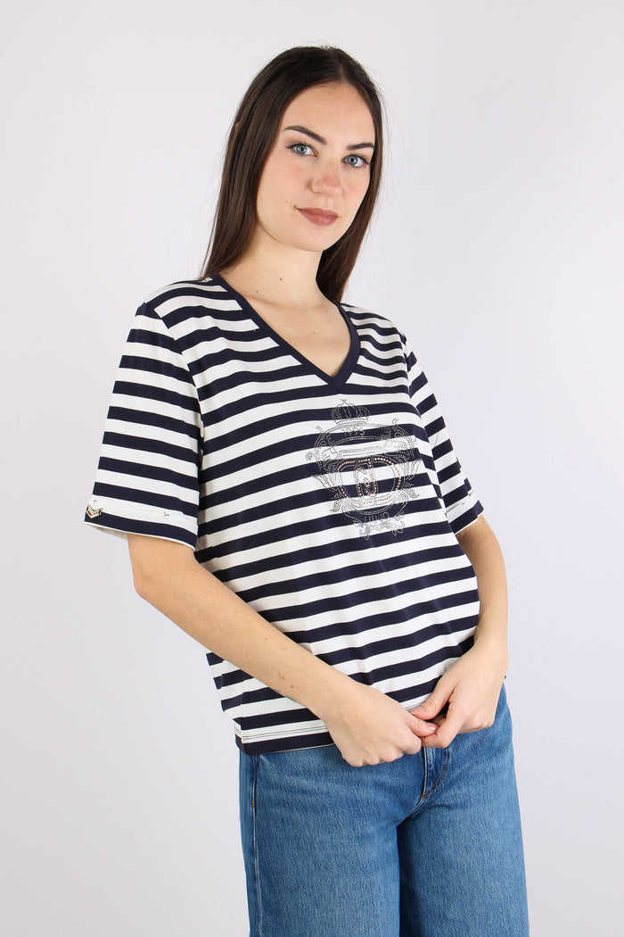 T-shirt Riga Scollo V White/blue-7