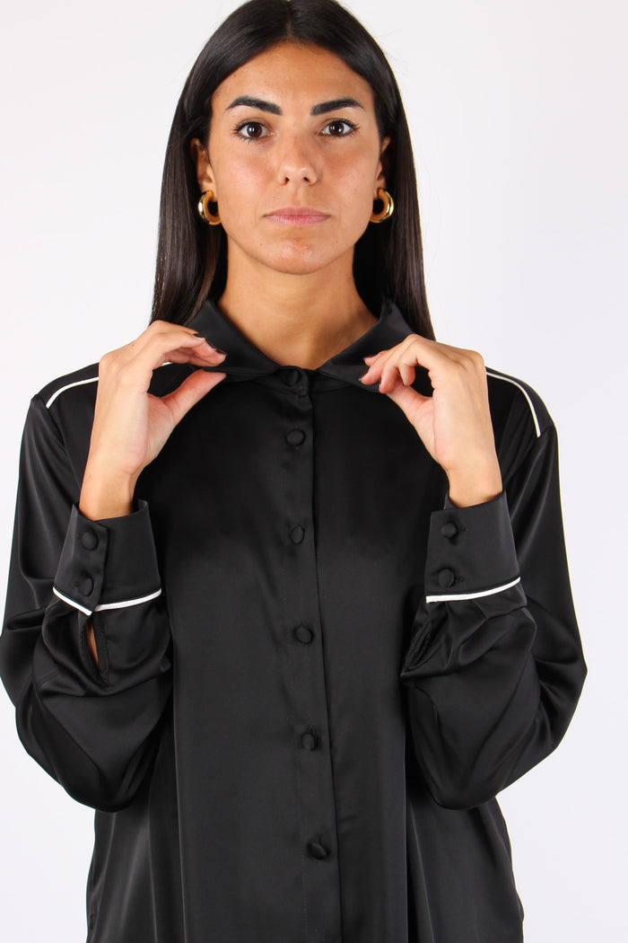 Camicia Effetto Raso Piping Nero-6