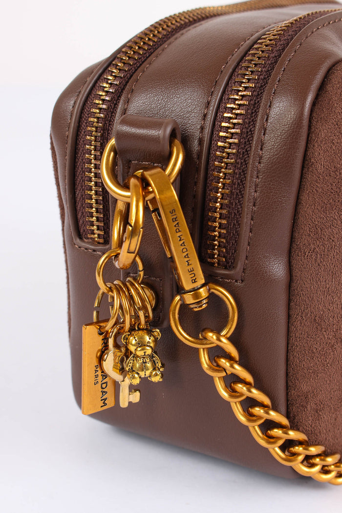 Camera Bag Logo Borchie Suede Brown-7