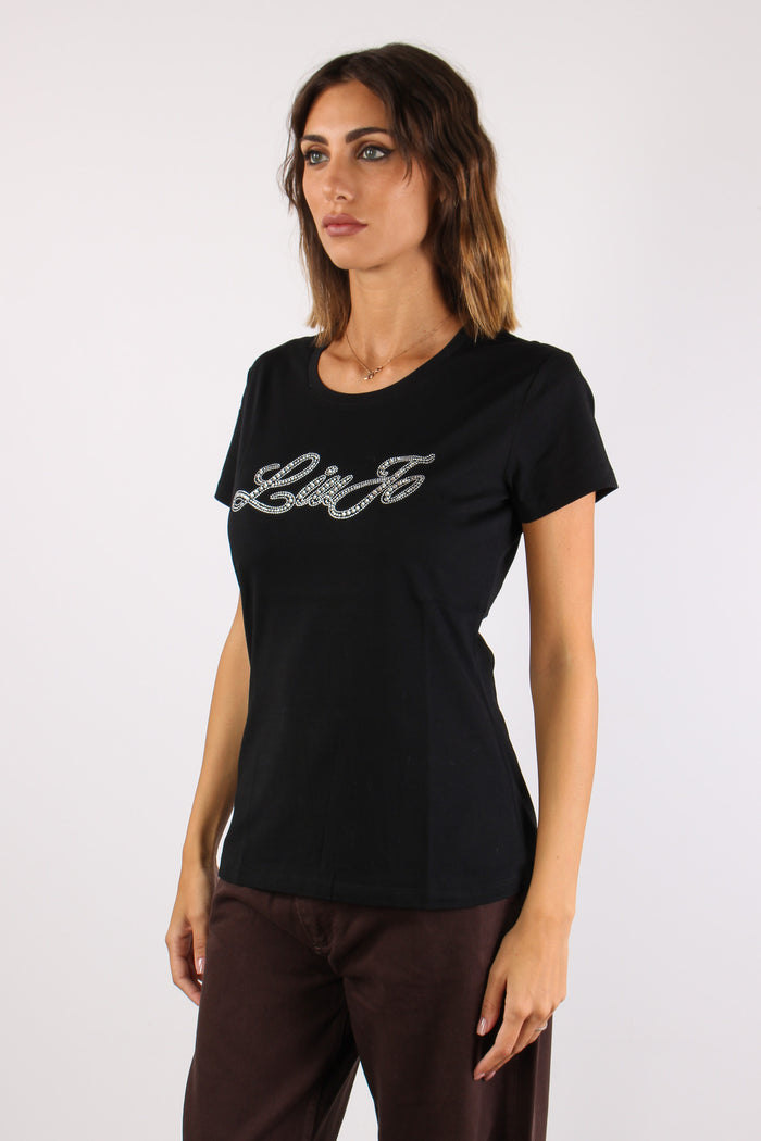 T-shirt Logo Strass Nero Liujo-3