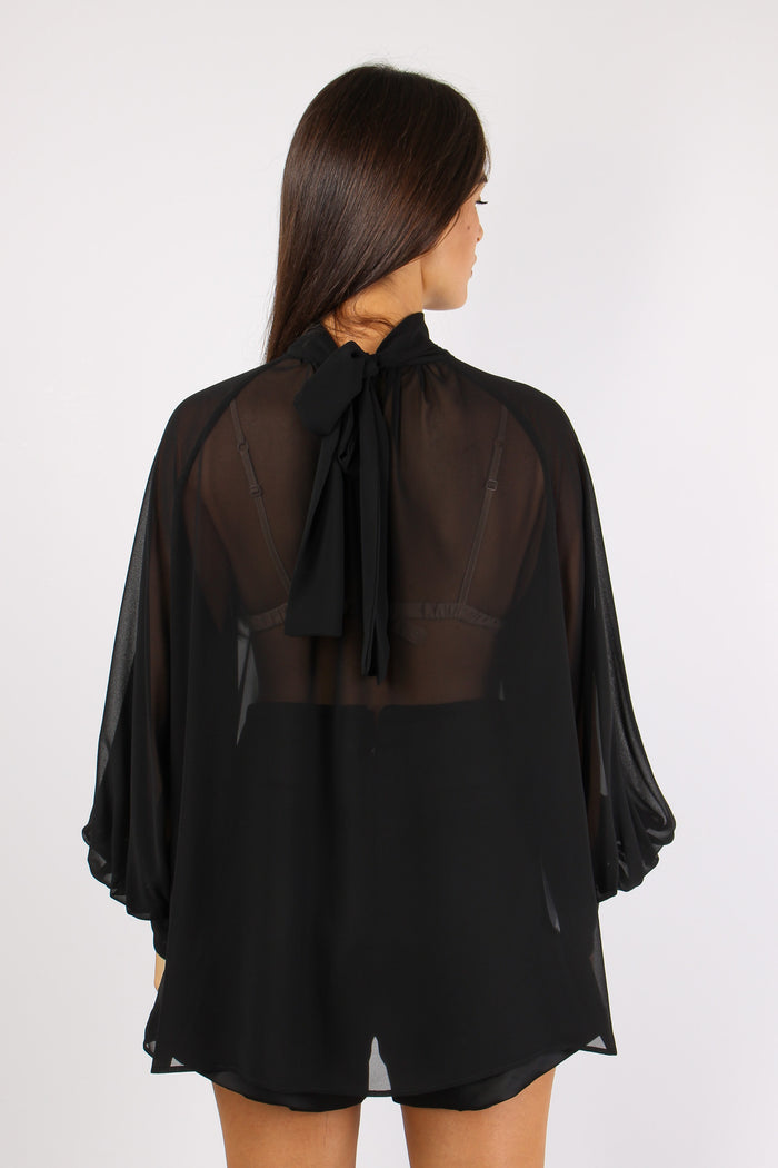 Camicia Georgette Polsino Alto Black-4