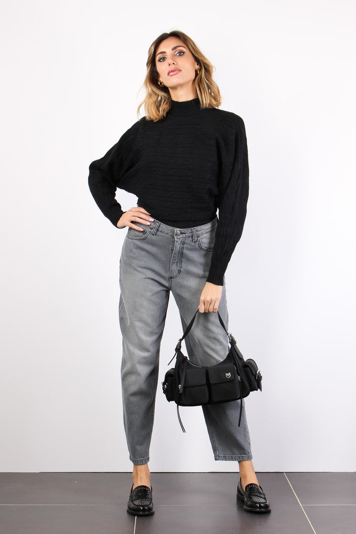 Maglia Treccia Cropped Nero-4