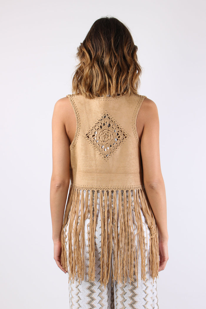 Gilet  Frange Ricami Suede-6