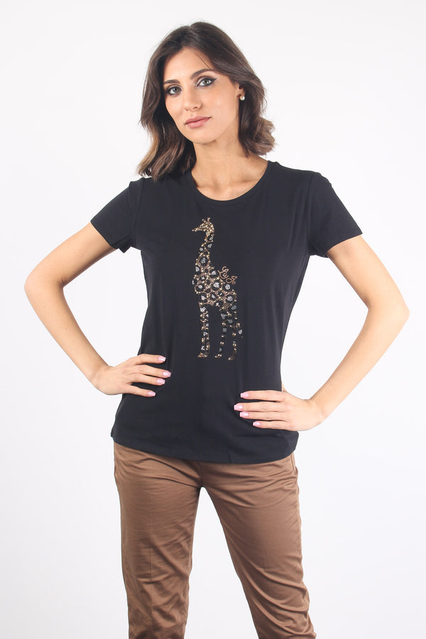 T-shirt Stampa Zebra Nero Giraffe