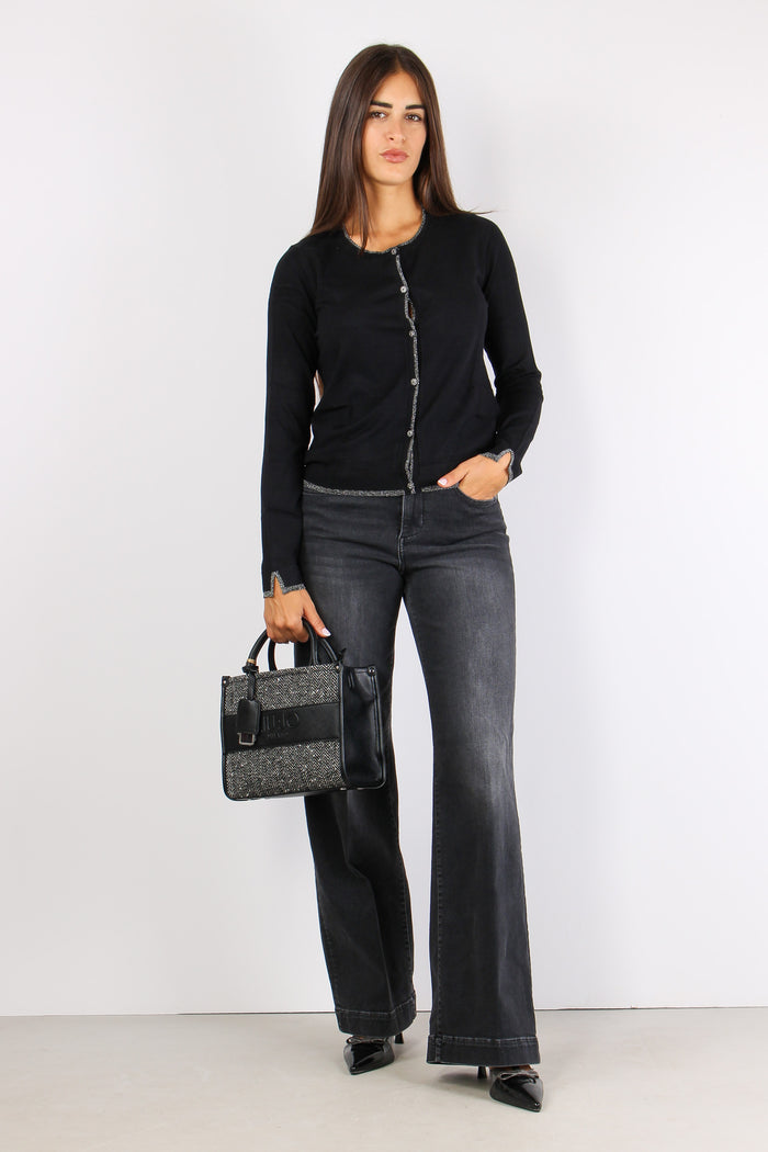 Cardigan Viscosa Profilo Lurex Nero-7