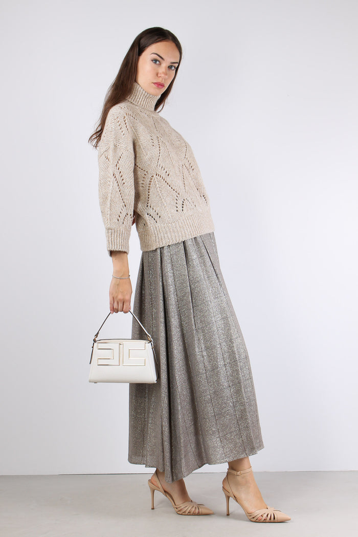 Maglia Collo Alto Traforata Panna-7