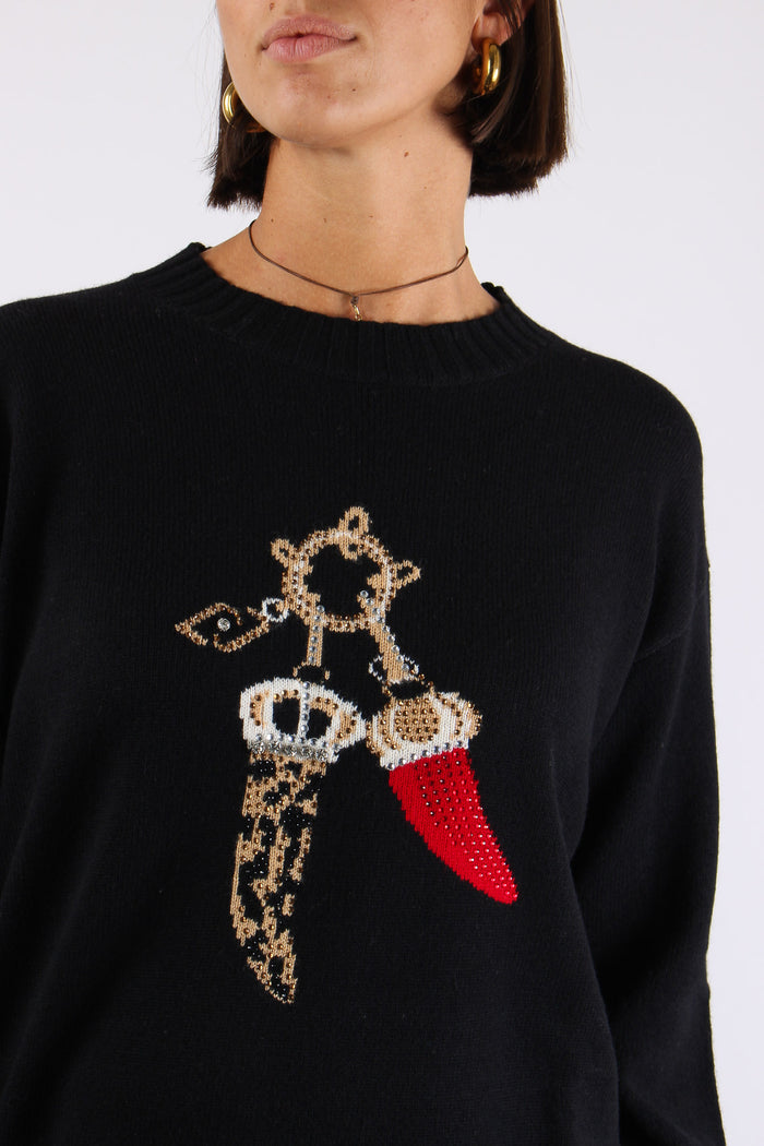 Maglia Corni 100% Lana Lucky Black-7