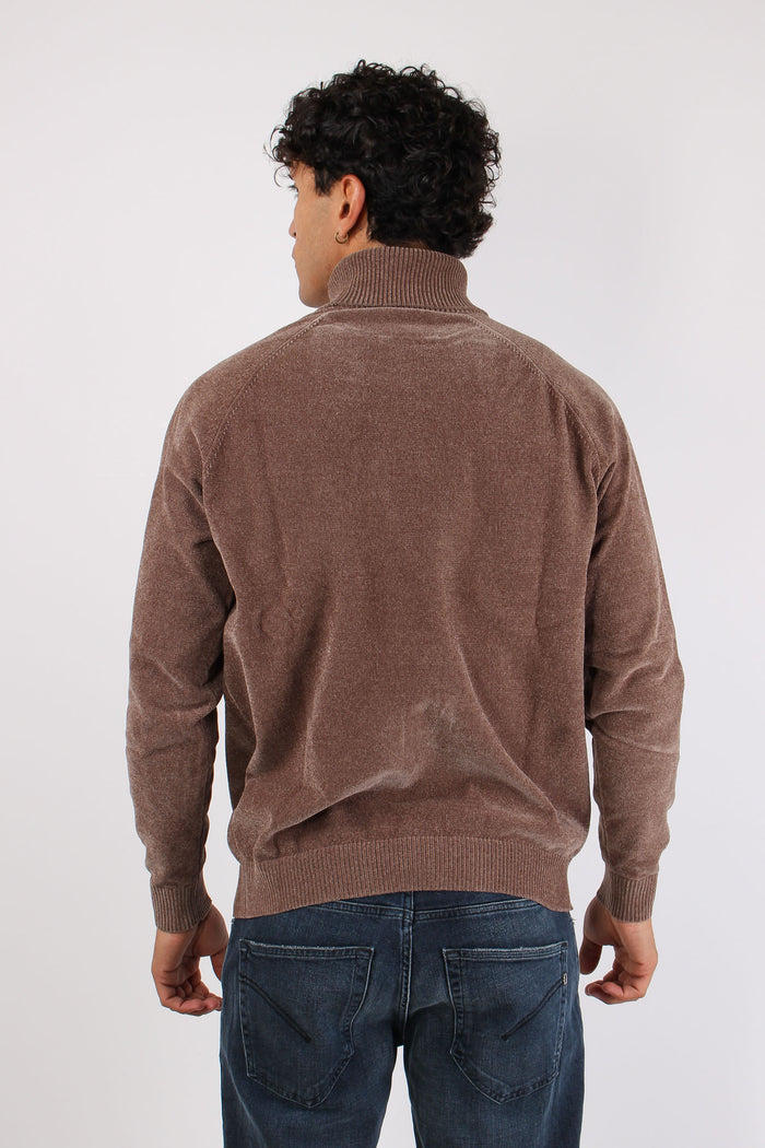 Maglia Collo Alto Ciniglia Taupe Melange-5