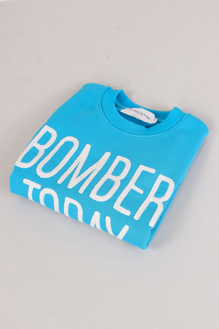 Felpa Ricamo Bomber Turchese-3