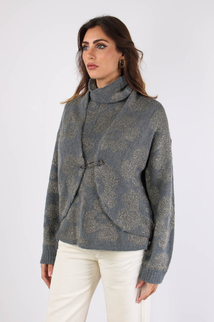Cardigan Lurex Stampa Grigio-3