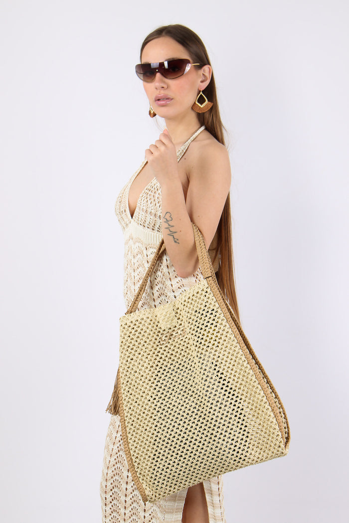 Borsa Rafia Profilo Contrasto Beige-2