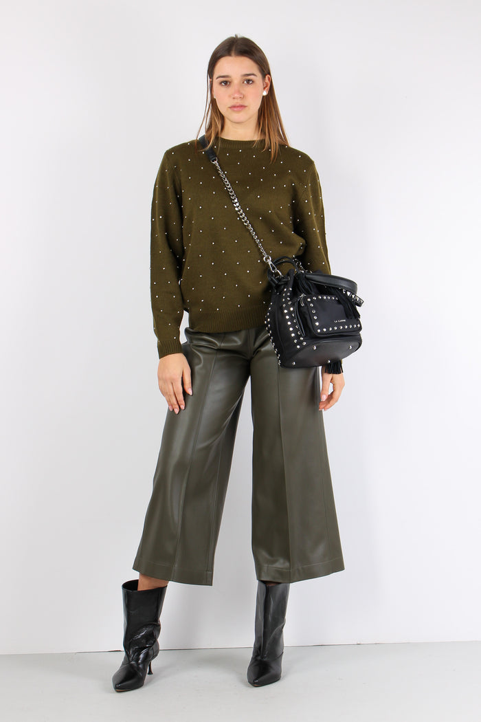 Maglia Inserto Strass Military Green