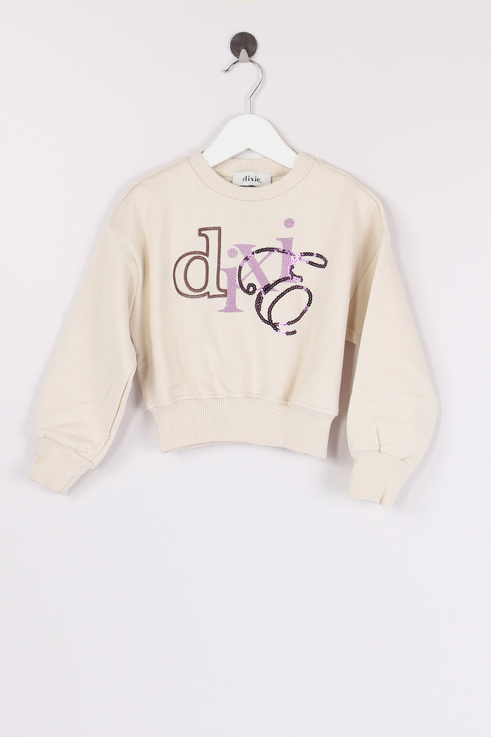 Felpa Cropped Ricamo Beige