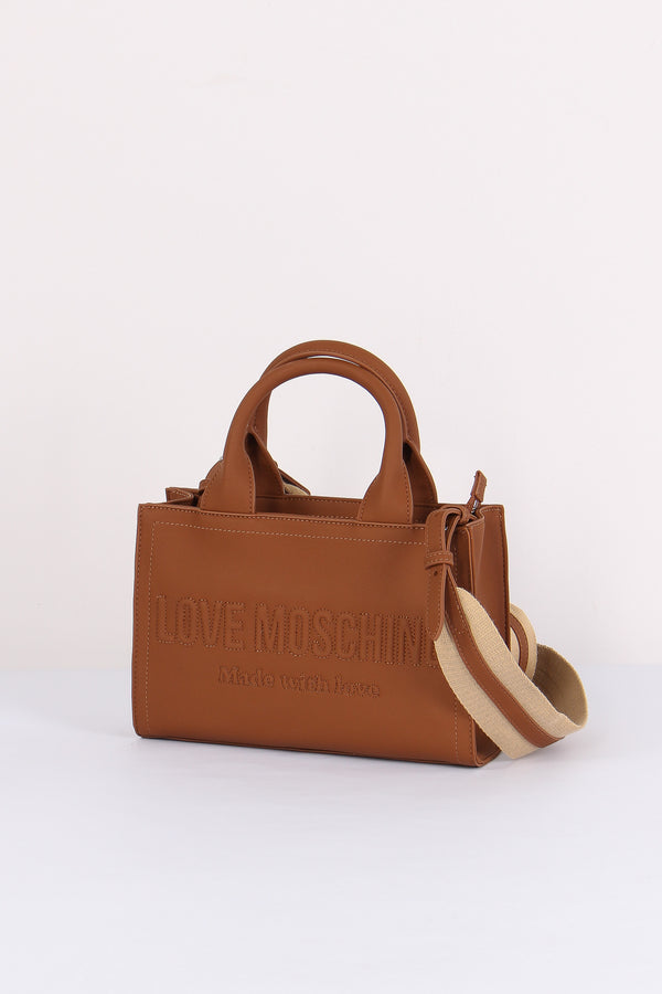 Mini Shopping Rigida Lettering Cuoio-2