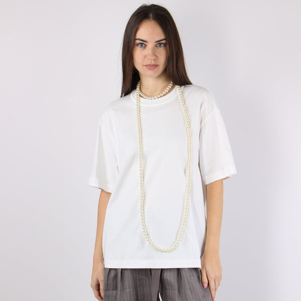 T-shirt Over Collana Bianco-2