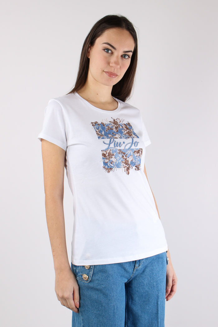 T-shirt Slim Fantasia Fiori Bianco/br-3