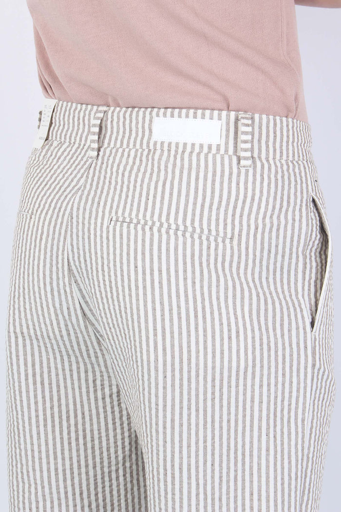 Pantalone Cotone Gessato Beige/bianco-7