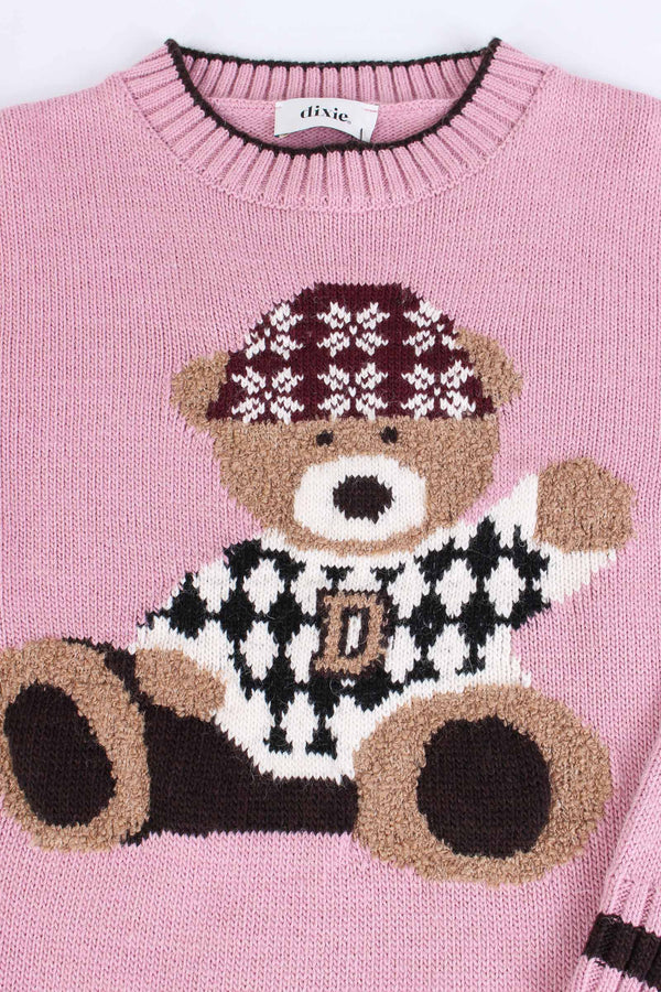 Pullover Ricamo Orsetto Gesso/lilla-2