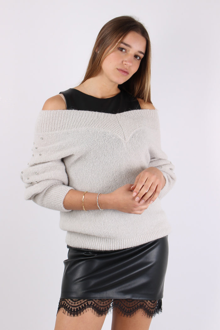 Maglia Scavo V Inserto Strass Ghiaccio-4