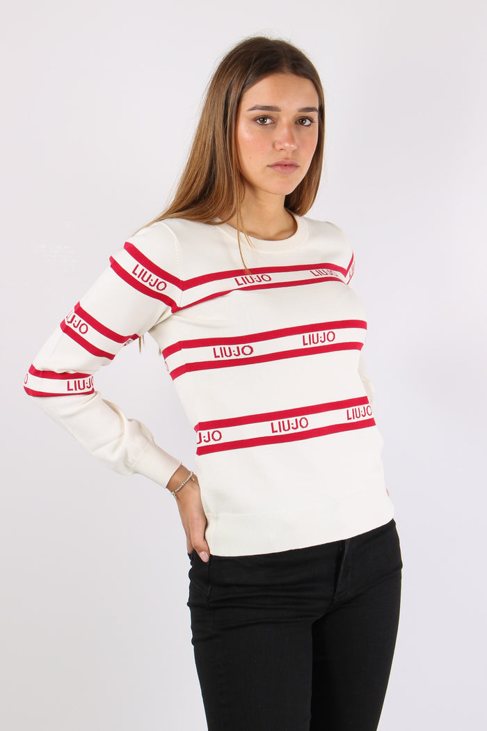 Maglia Ml Girocollo Riga Bianco/ciliegia-6