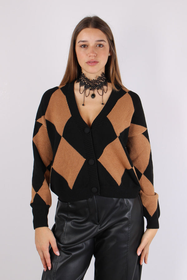 Cardigan Viscosa Rombi Cammello/nero-2