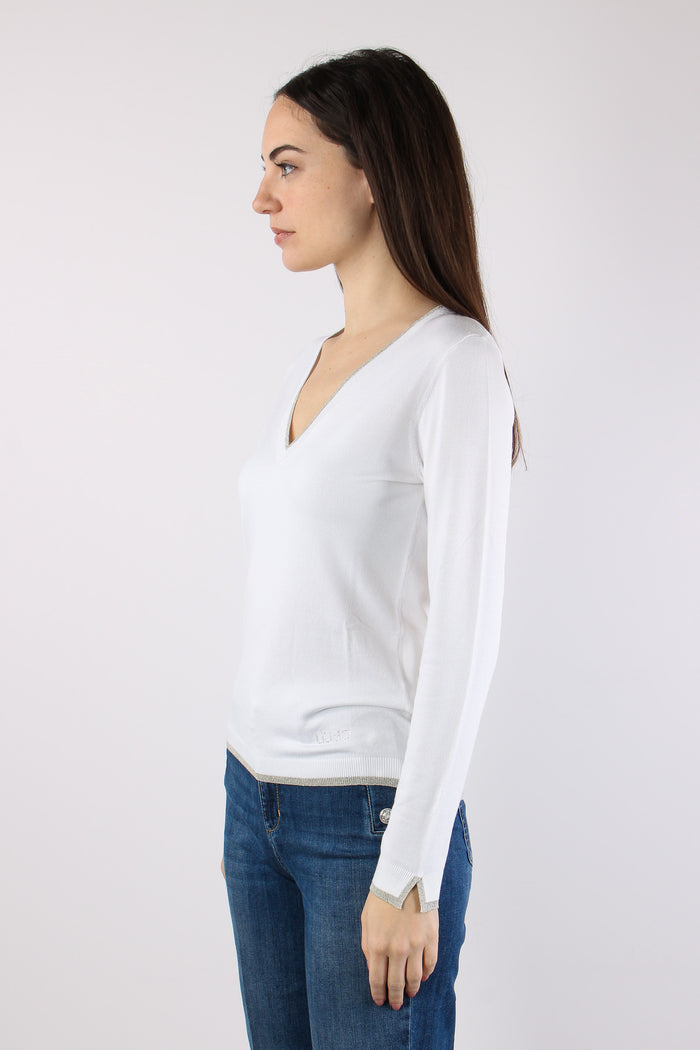 Maglia Scavo V Inserto Lurex Bianco Lana-6