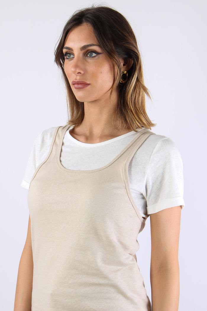 T-shirt Canotta Sovrapposta Bianco/beige-7
