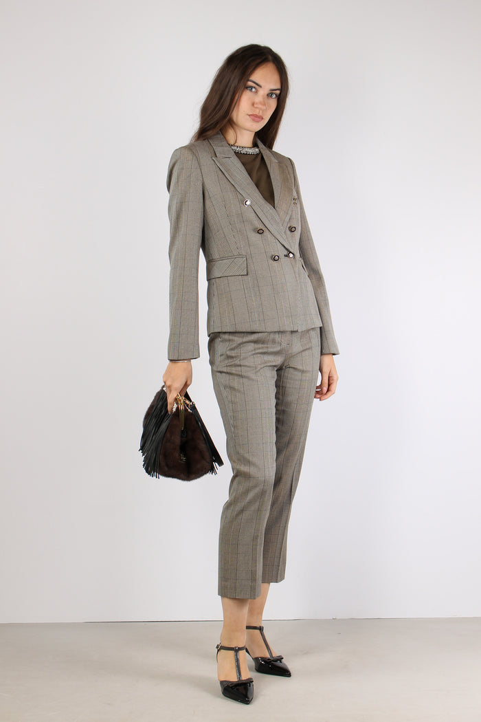 Taty Pantalone Dritto Check Fango/blu-7