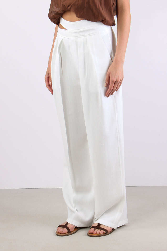 Pantalone Cut Out Fibbia Bianco-3