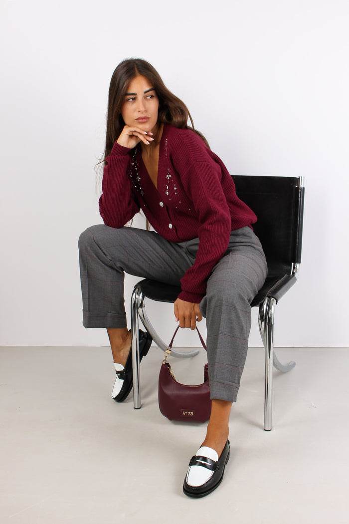 Balbina Cardigan Applicazione Bordeuax-5