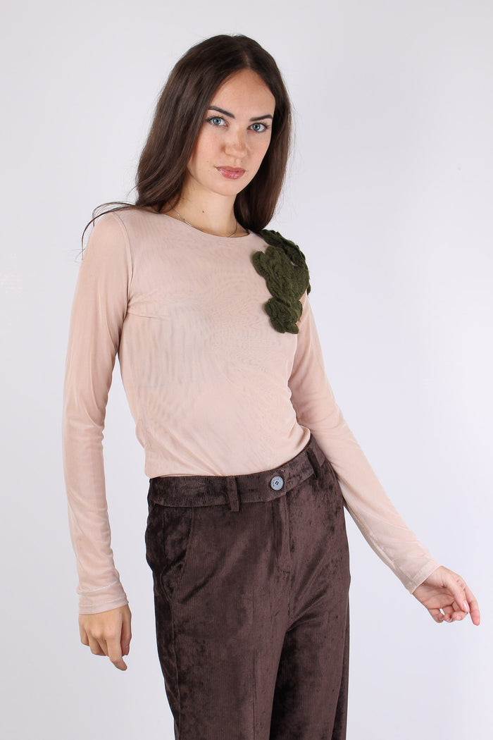 T-shirt Tulle Applicazione Ros Military/nude-8