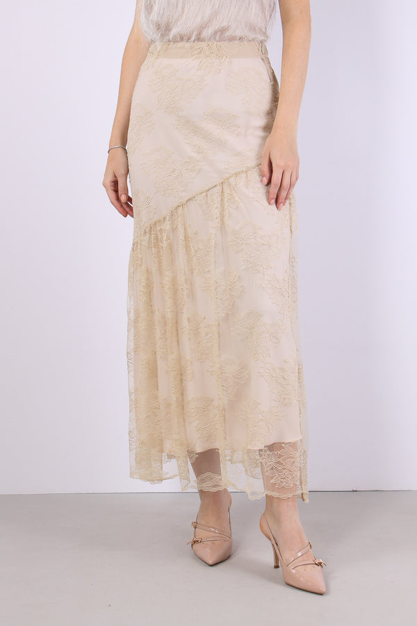 Gonna Lunga Pizzo Pieghe Ivory-2