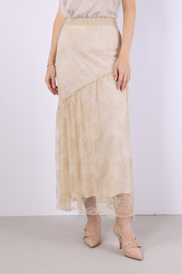 Gonna Lunga Pizzo Pieghe Ivory-2