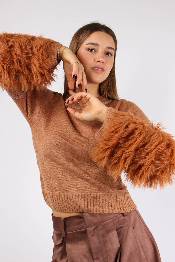 Maglia Manica Frange Inserto L Camel-2