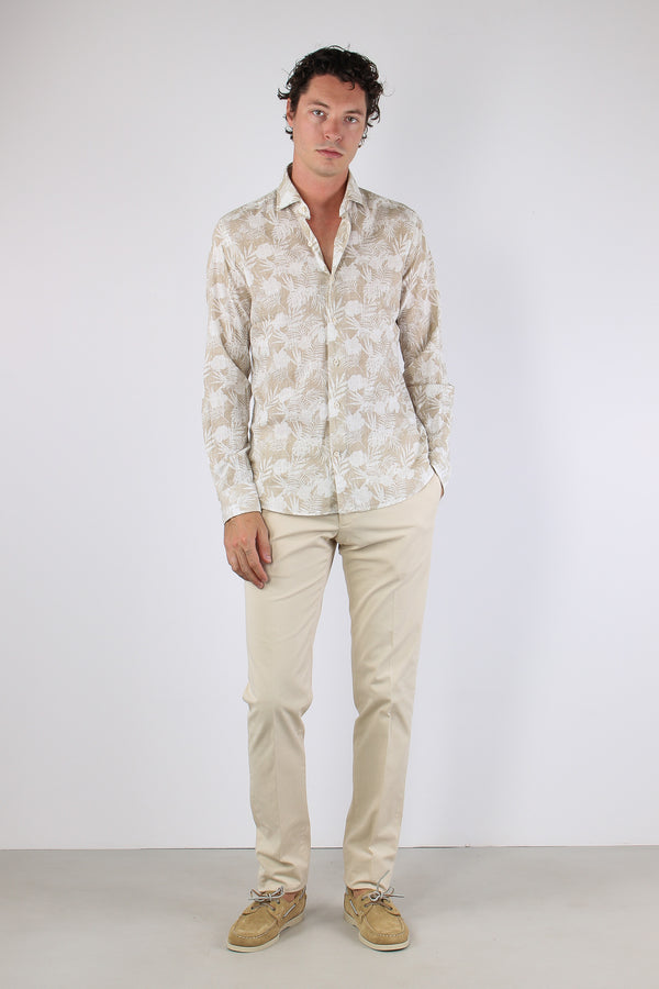 Camicia Cotone Fantasia Beige/bianco