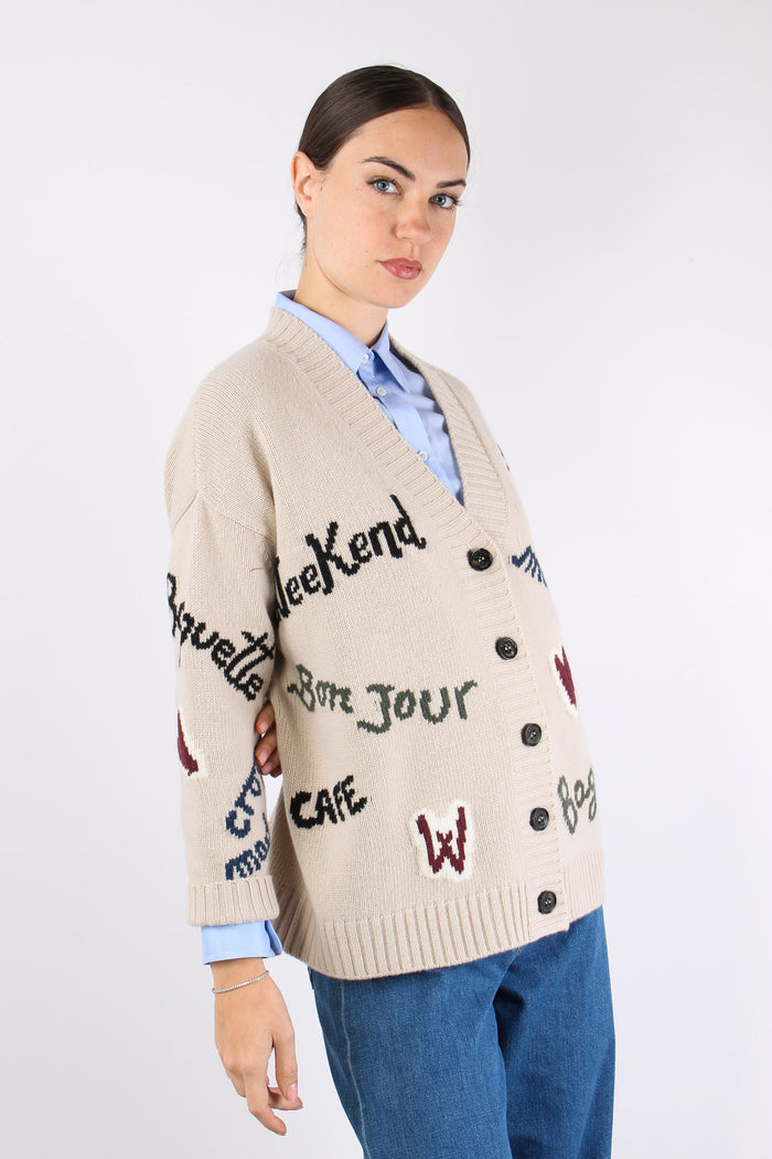 Belgio Cardigan Over Scritte Naturale-8