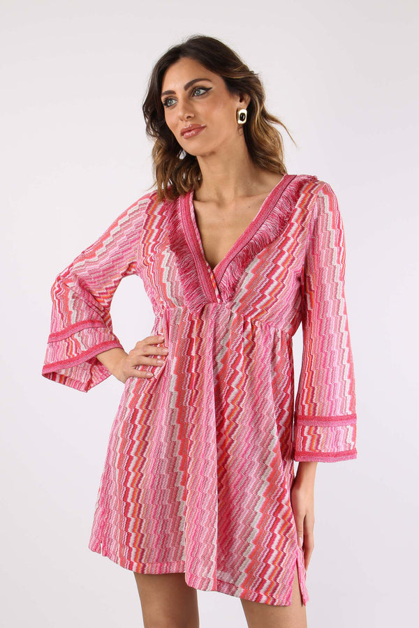 Abito Corto Frange Electric Fuxia-2