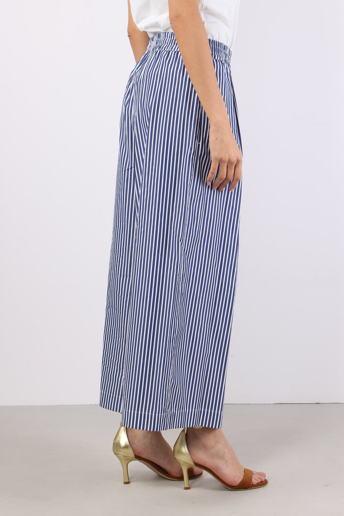 Ottone Pantalone Cropped Cotone Blu/bianco-6